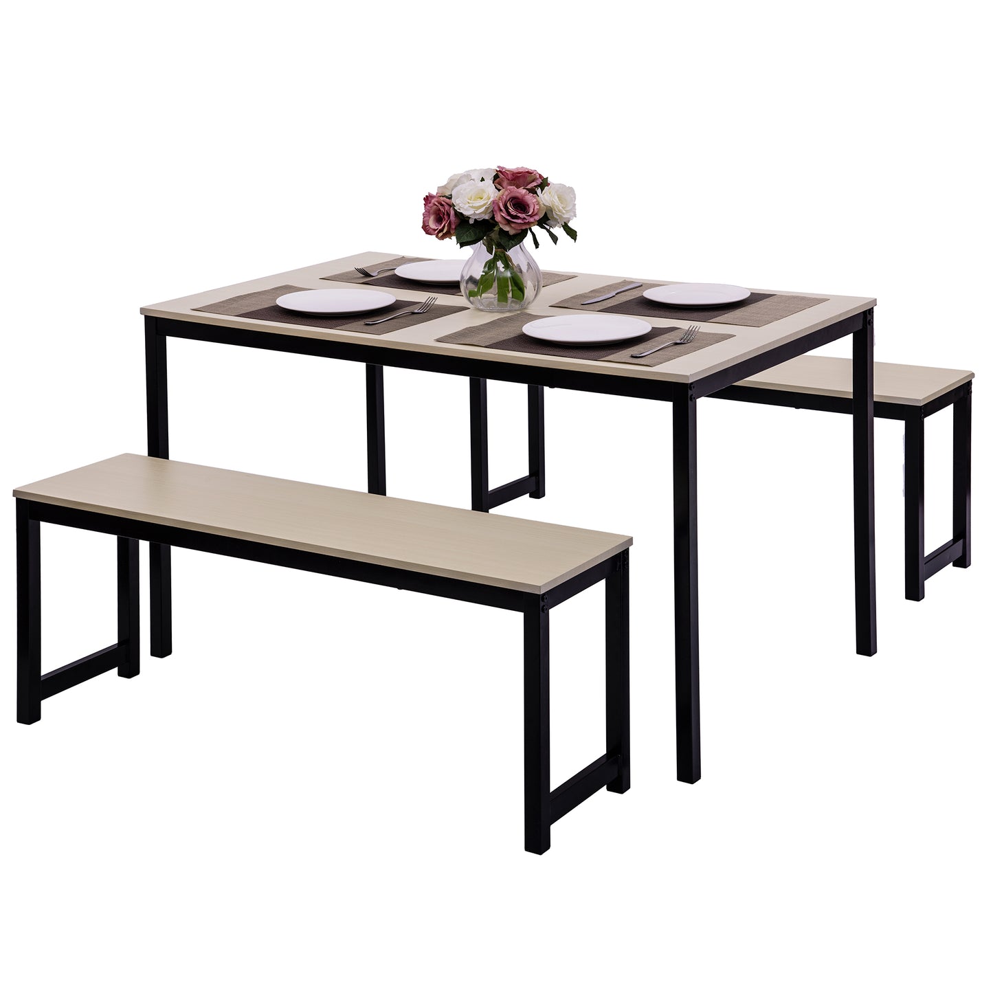 BTMWAY Dining Table Set with 2 Benches, LJC02