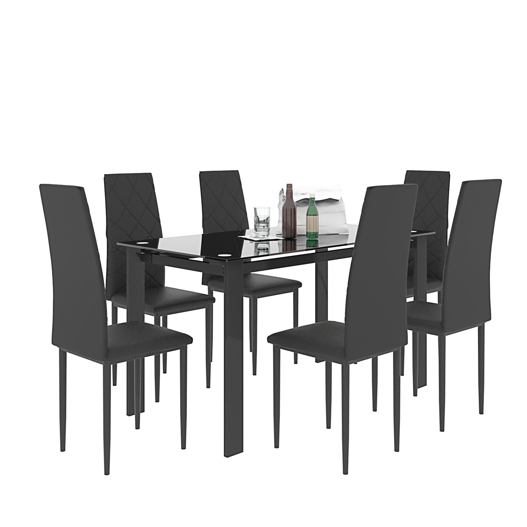 PAPROOS Dining Table Set for 4, Modern 5-Piece Kitchen Table Set with Marble Top and Faux Leather Upholstery Chairs