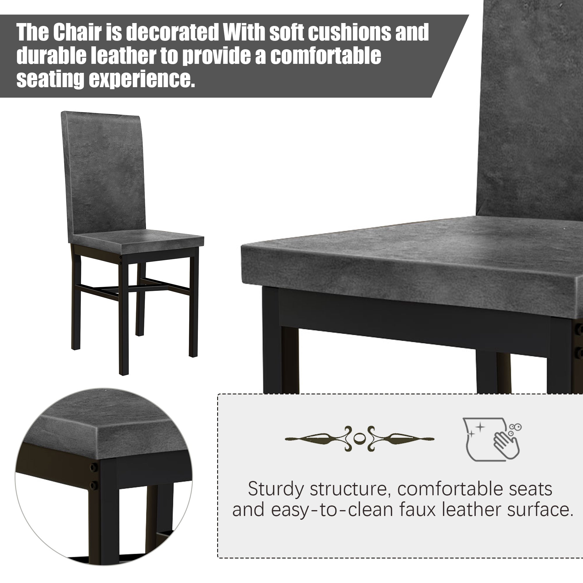 PAPROOS Dining Table Set for 4, Modern 5-Piece Kitchen Table Set with Marble Top and Faux Leather Upholstery Chairs
