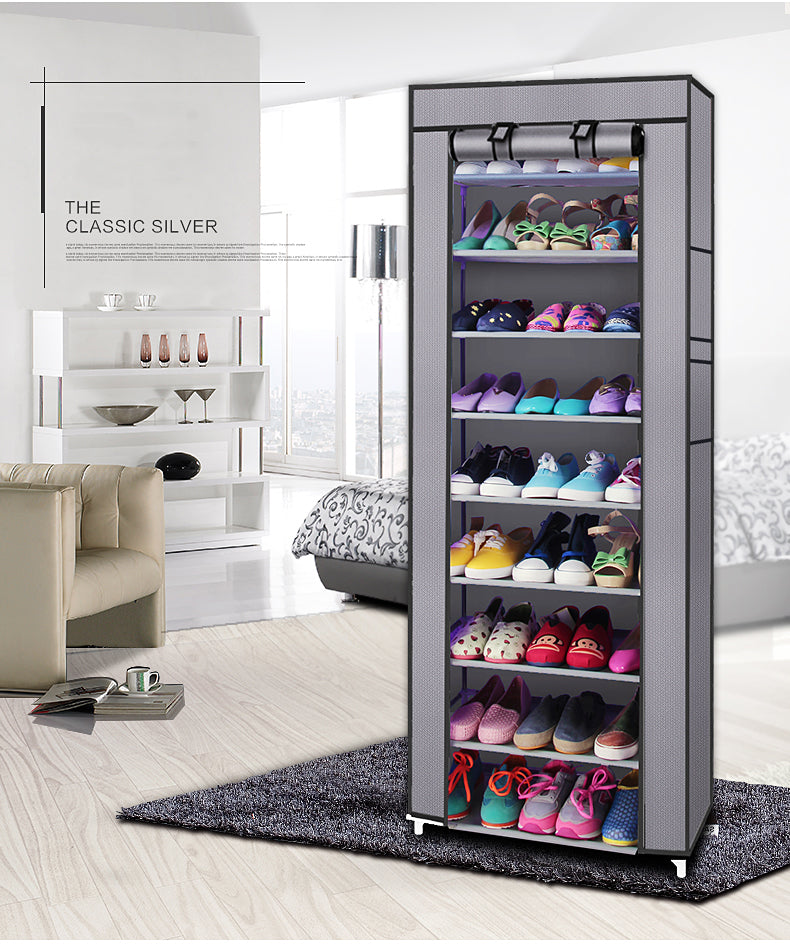 Paproos 10 Tier Shoe Rack, Fabric Shoe Organizer Free Standing Shoe Storage Cabinet, LJC