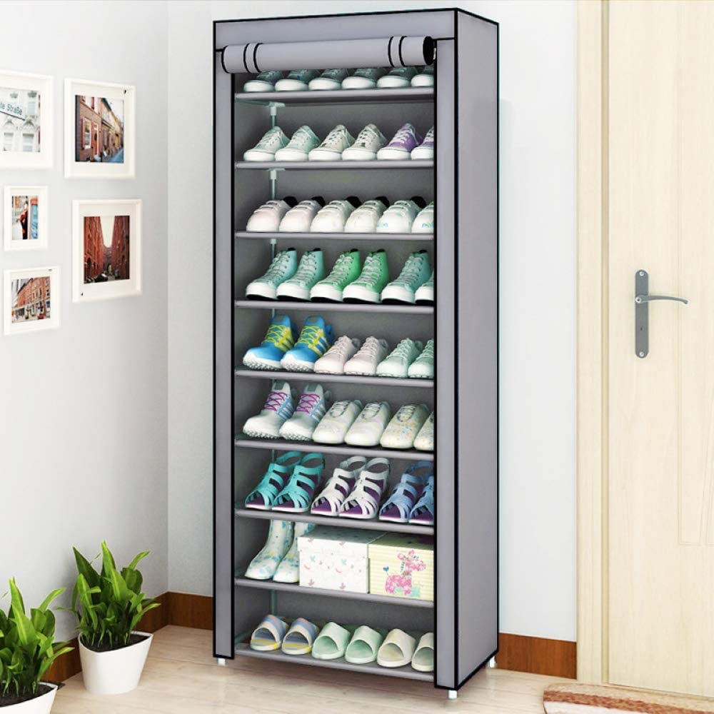 Paproos 10 Tier Shoe Rack, Fabric Shoe Organizer Free Standing Shoe Storage Cabinet, LJC