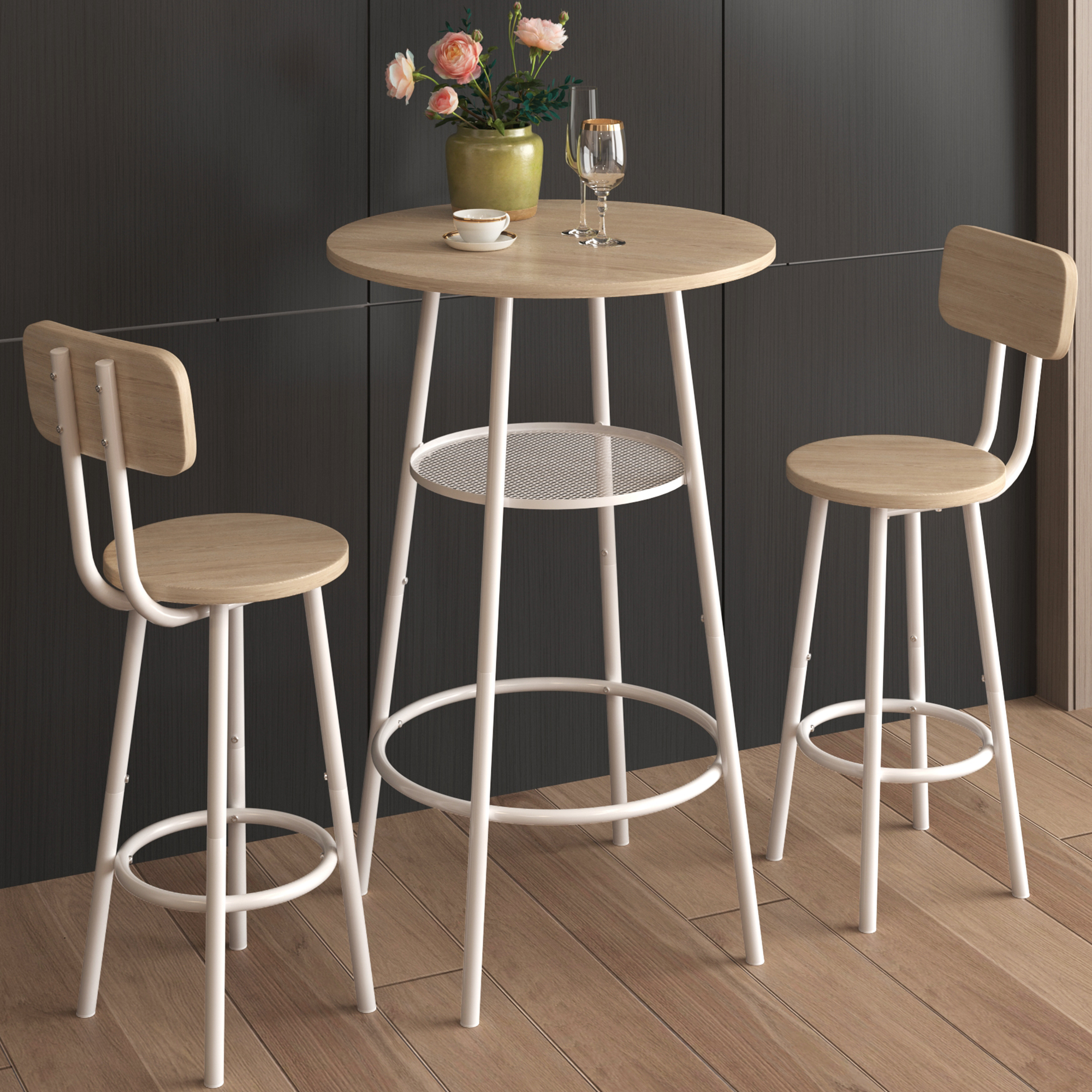 paproos 3 Piece Bar Table Set with Collapsible Bottle Holder