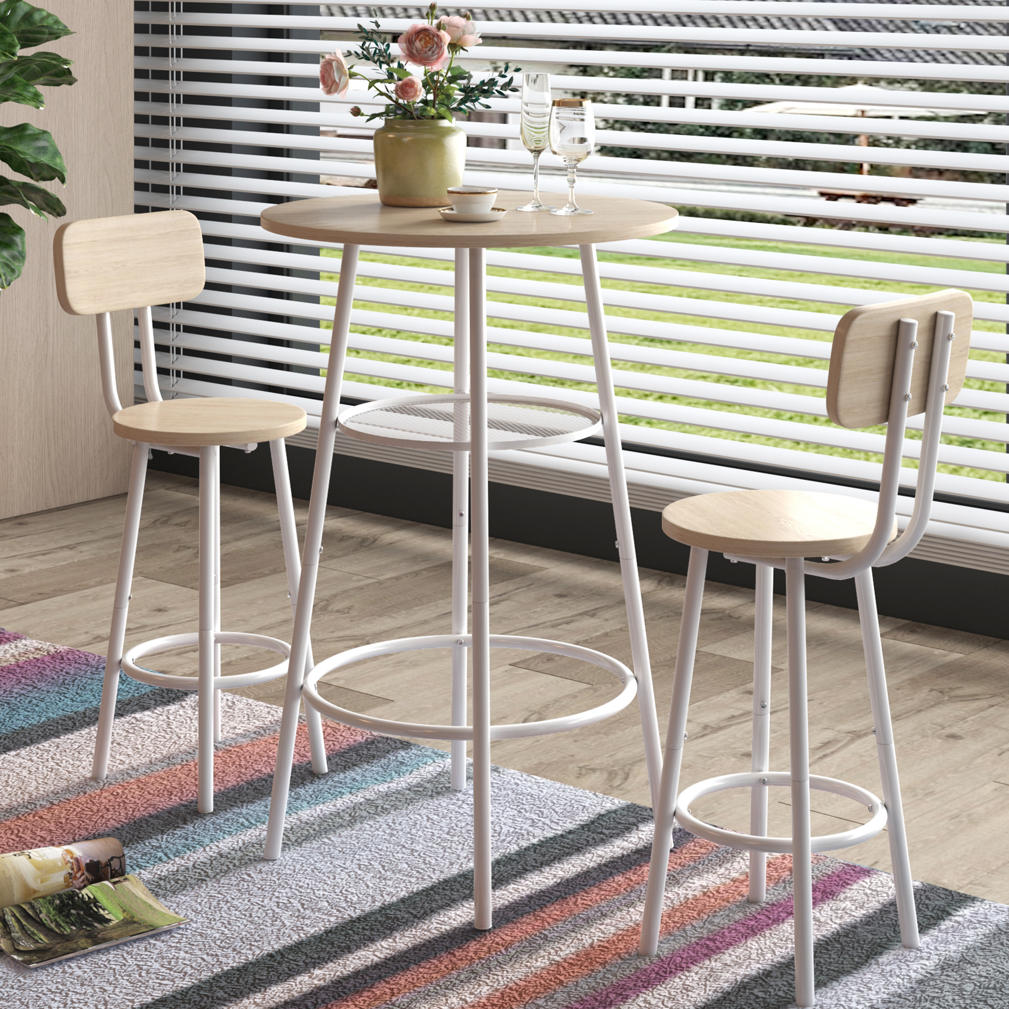 paproos 3 Piece Bar Table Set with Collapsible Bottle Holder