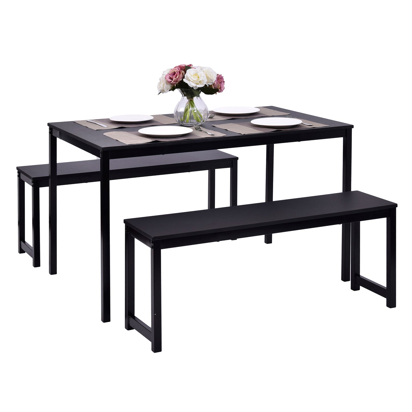 BTMWAY Dining Table Set with 2 Benches, LJC02