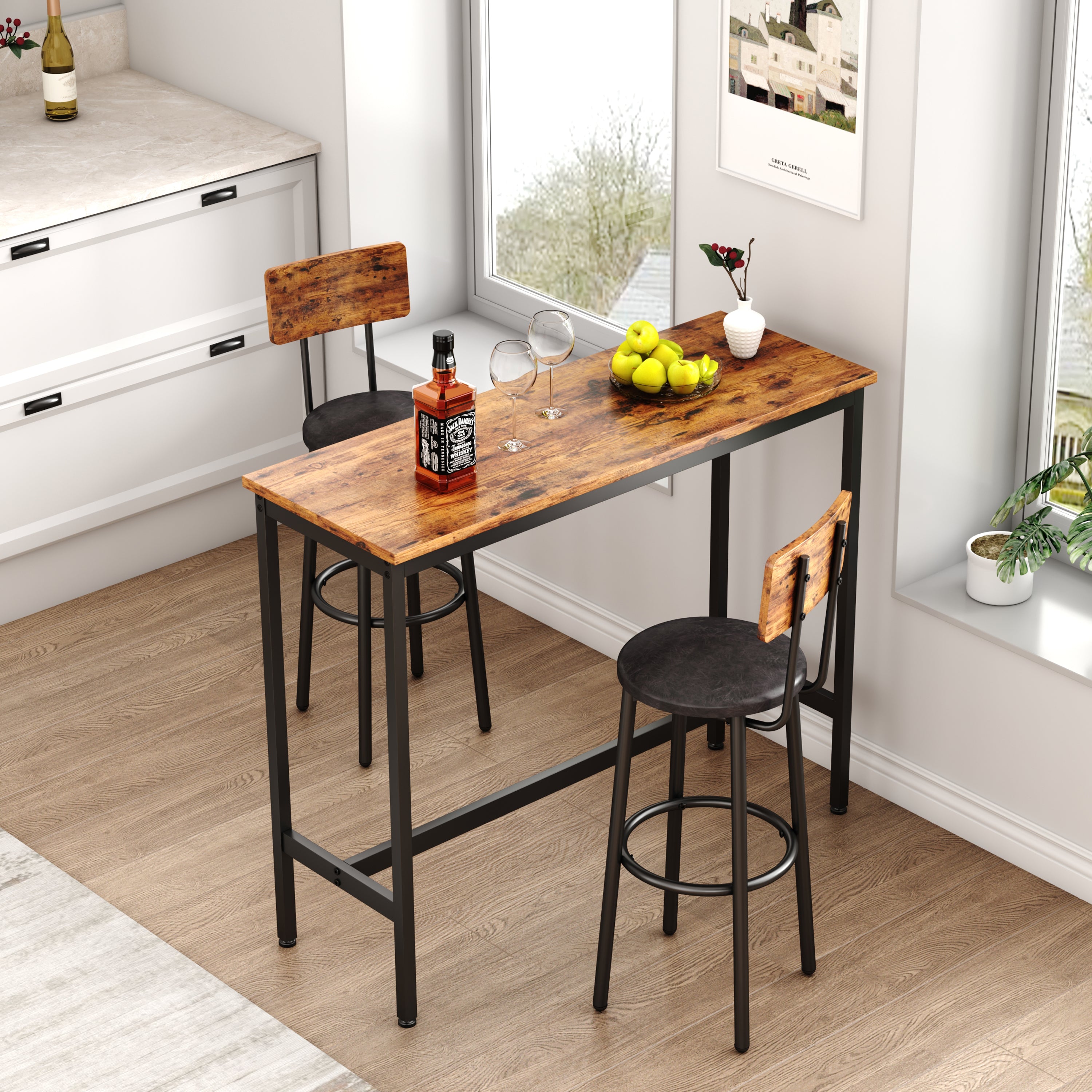 paproos 3 Piece Bar Table Set with Collapsible Bottle Holder