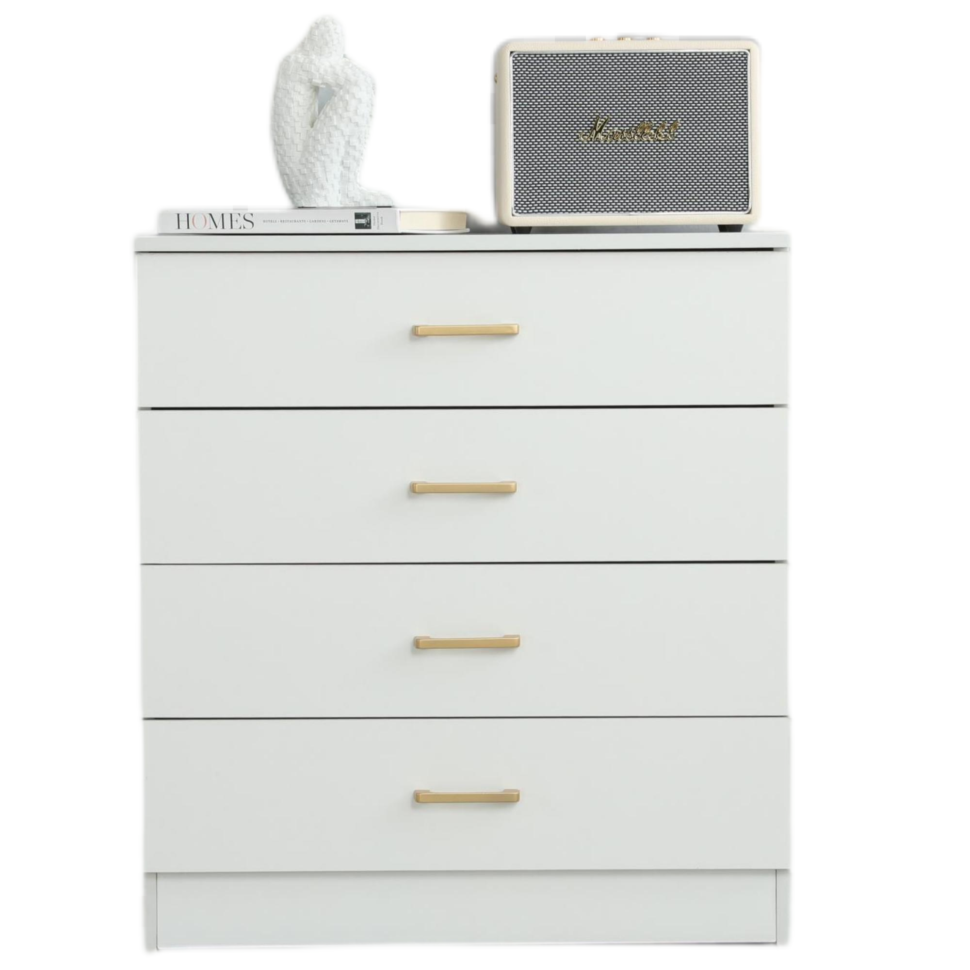 paproos New 4 Drawer Dresser, Chest of Drawers, Storage Dresser Cabinet for Closet, Wooden Dresser for Bedroom,Living Room,Closet(White)