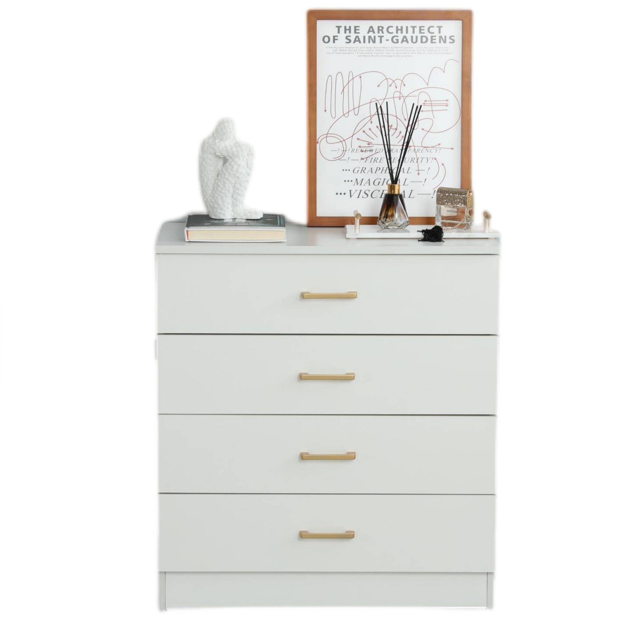 paproos New 4 Drawer Dresser, Chest of Drawers, Storage Dresser Cabinet for Closet, Wooden Dresser for Bedroom,Living Room,Closet(White)