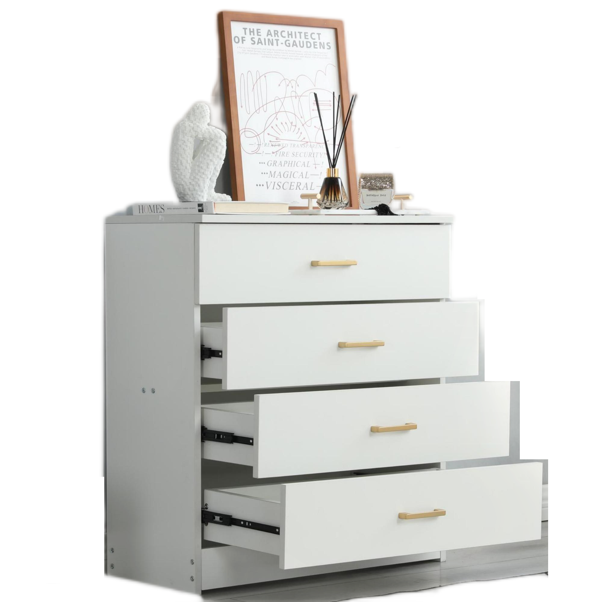 paproos New 4 Drawer Dresser, Chest of Drawers, Storage Dresser Cabinet for Closet, Wooden Dresser for Bedroom,Living Room,Closet(White)
