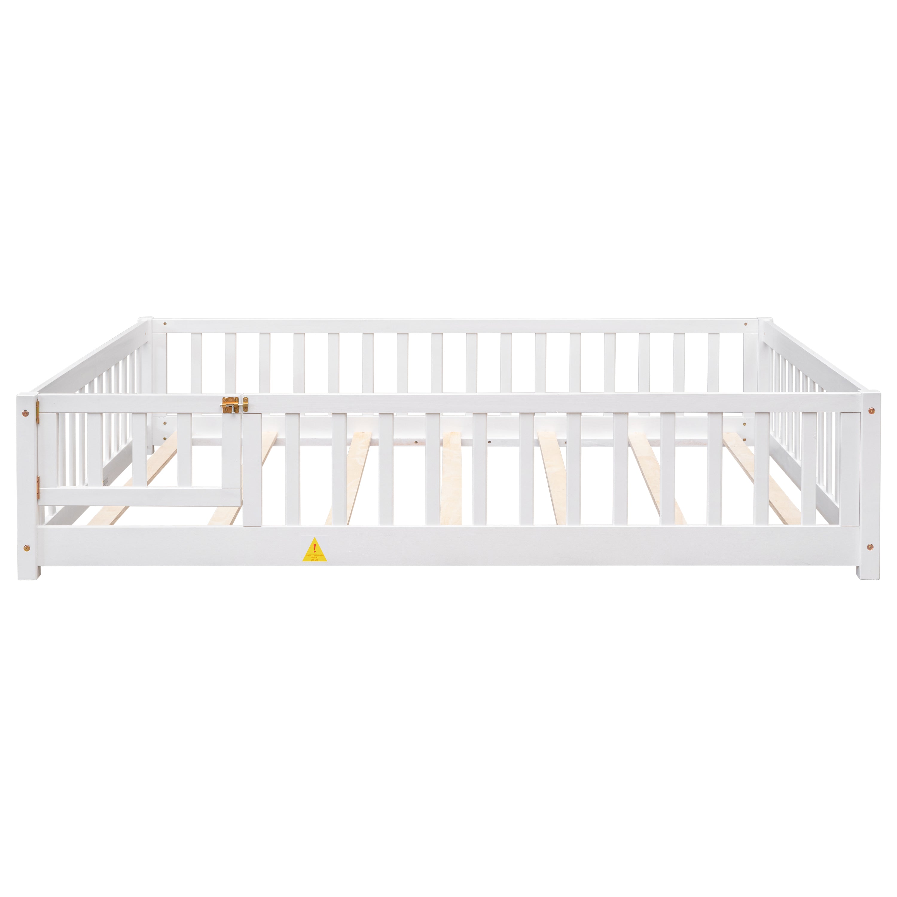 Paproos Floor Bed Frame for Toddler, Wood Platform Bed with Fence and Door