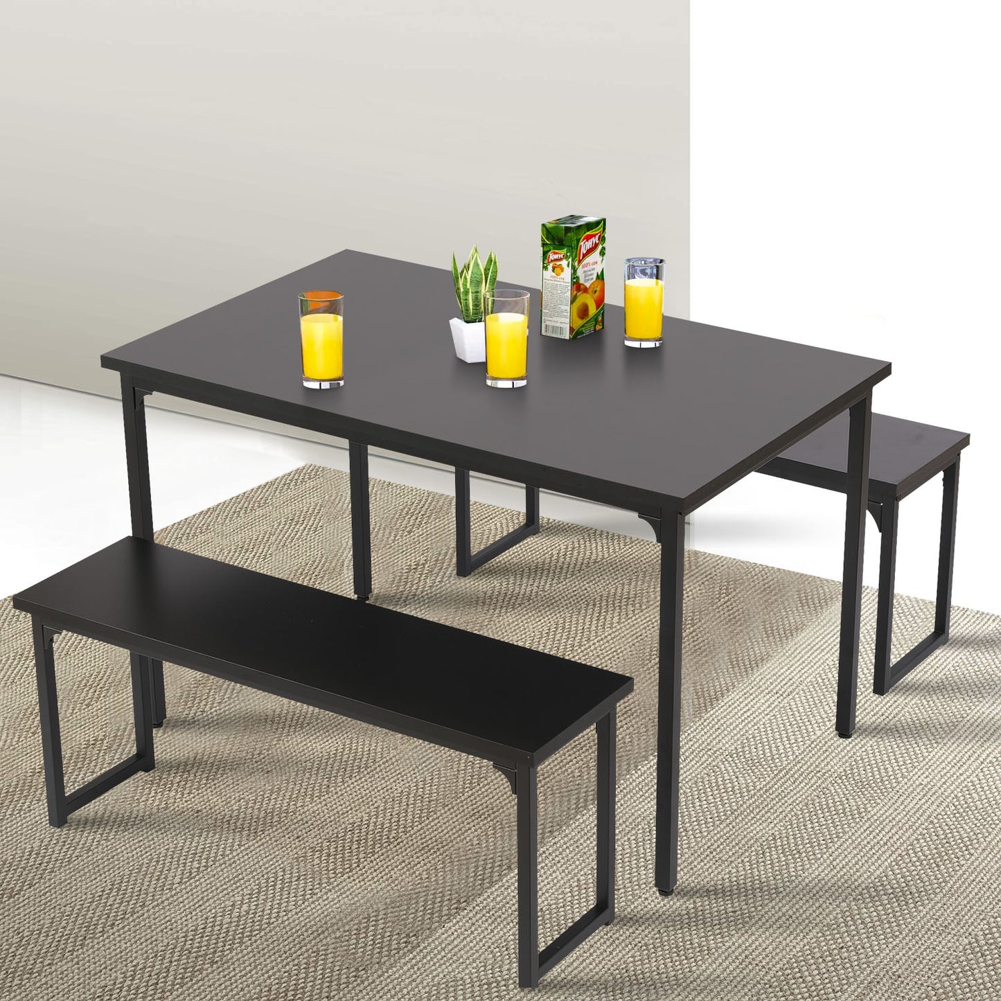 BTMWAY Dining Table Set with 2 Benches, LJC02