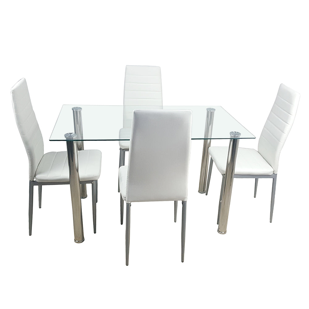 PAPROOS Dining Table Set for 4, Modern 5-Piece Kitchen Table Set with Marble Top and Faux Leather Upholstery Chairs