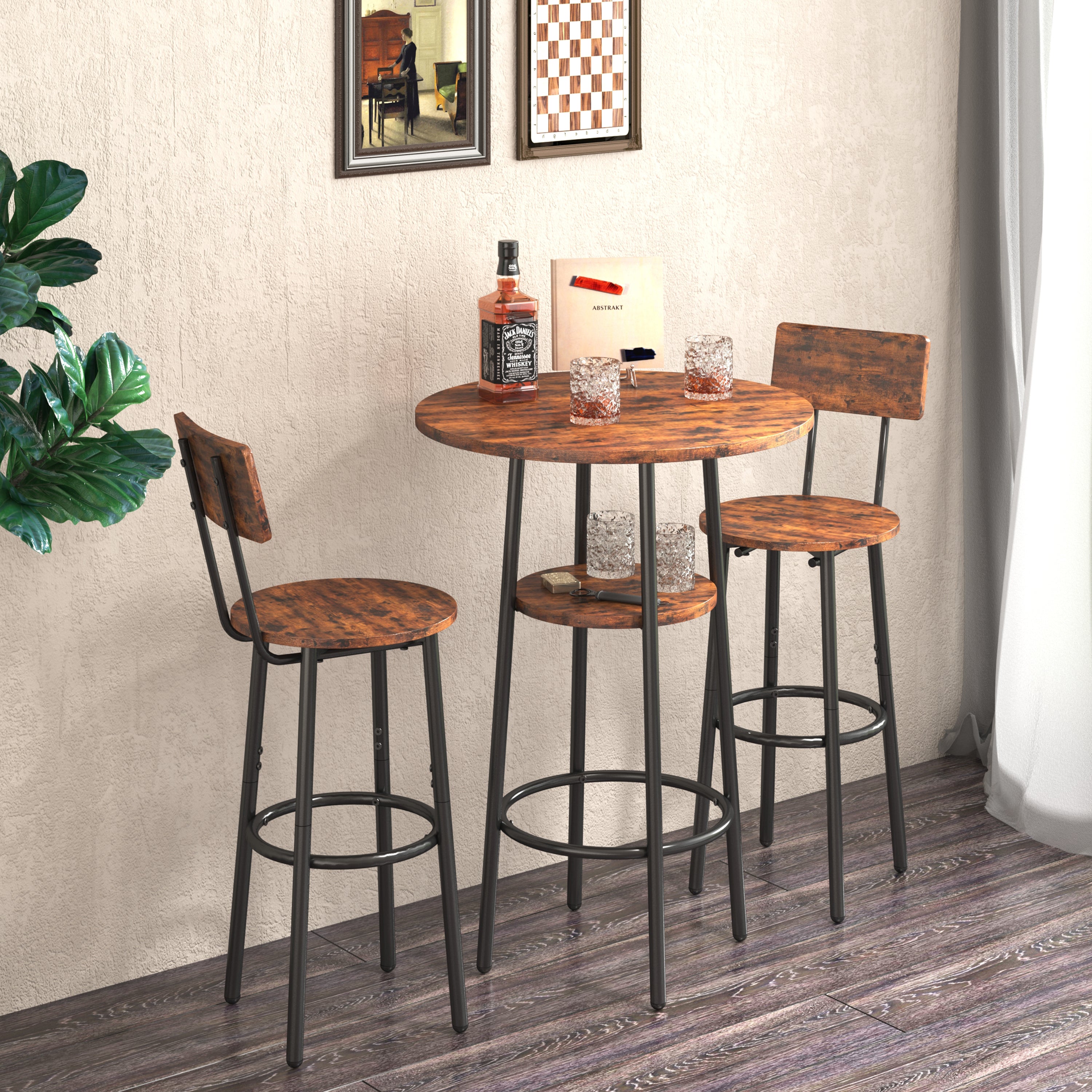 paproos 3 Piece Bar Table Set with Collapsible Bottle Holder