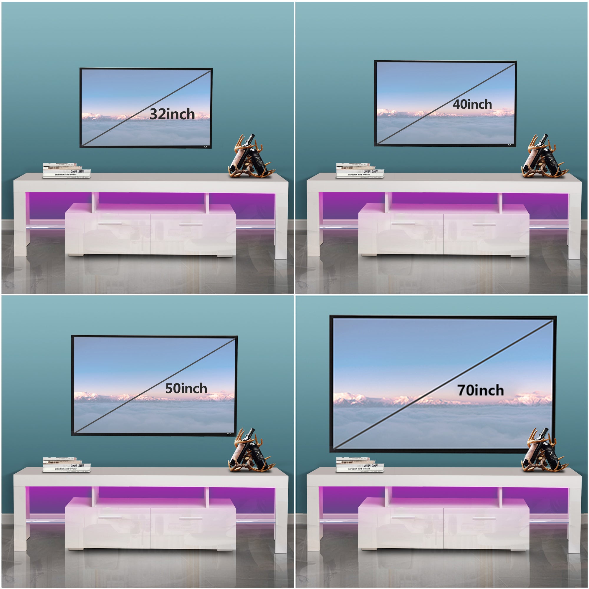 PAPROOS High Gloss TV Stand with LED Lights