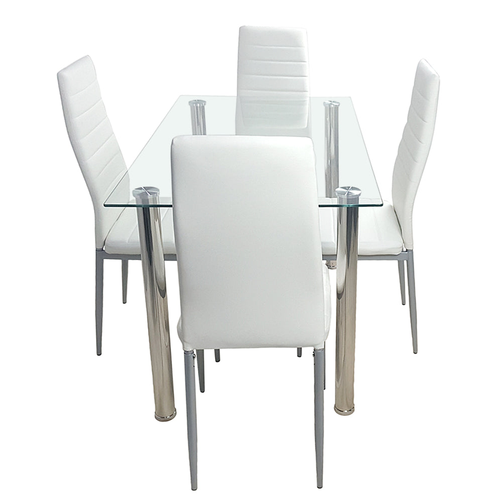 PAPROOS Dining Table Set for 4, Modern 5-Piece Kitchen Table Set with Marble Top and Faux Leather Upholstery Chairs