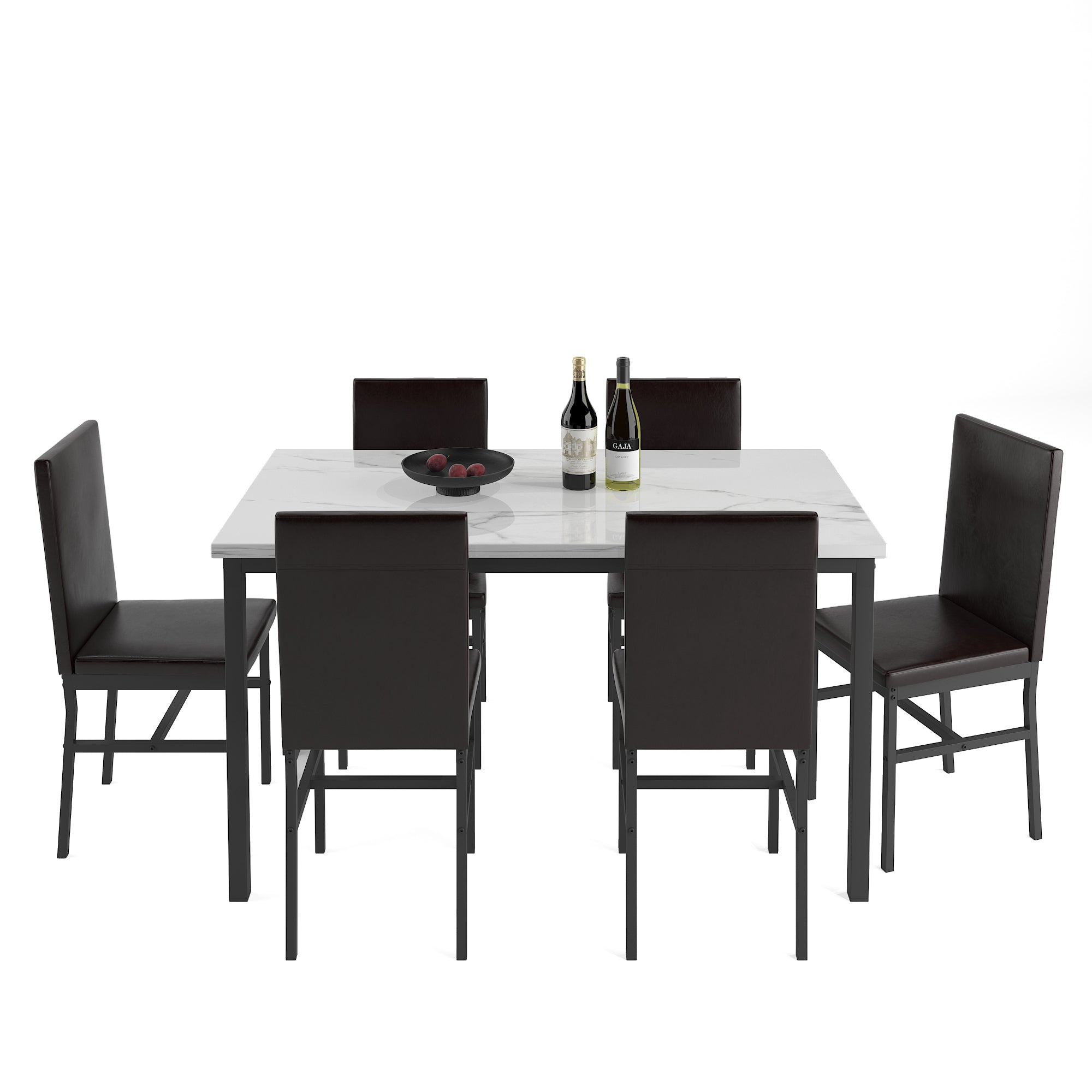 PAPROOS Dining Table Set for 4, Modern 5-Piece Kitchen Table Set with Marble Top and Faux Leather Upholstery Chairs