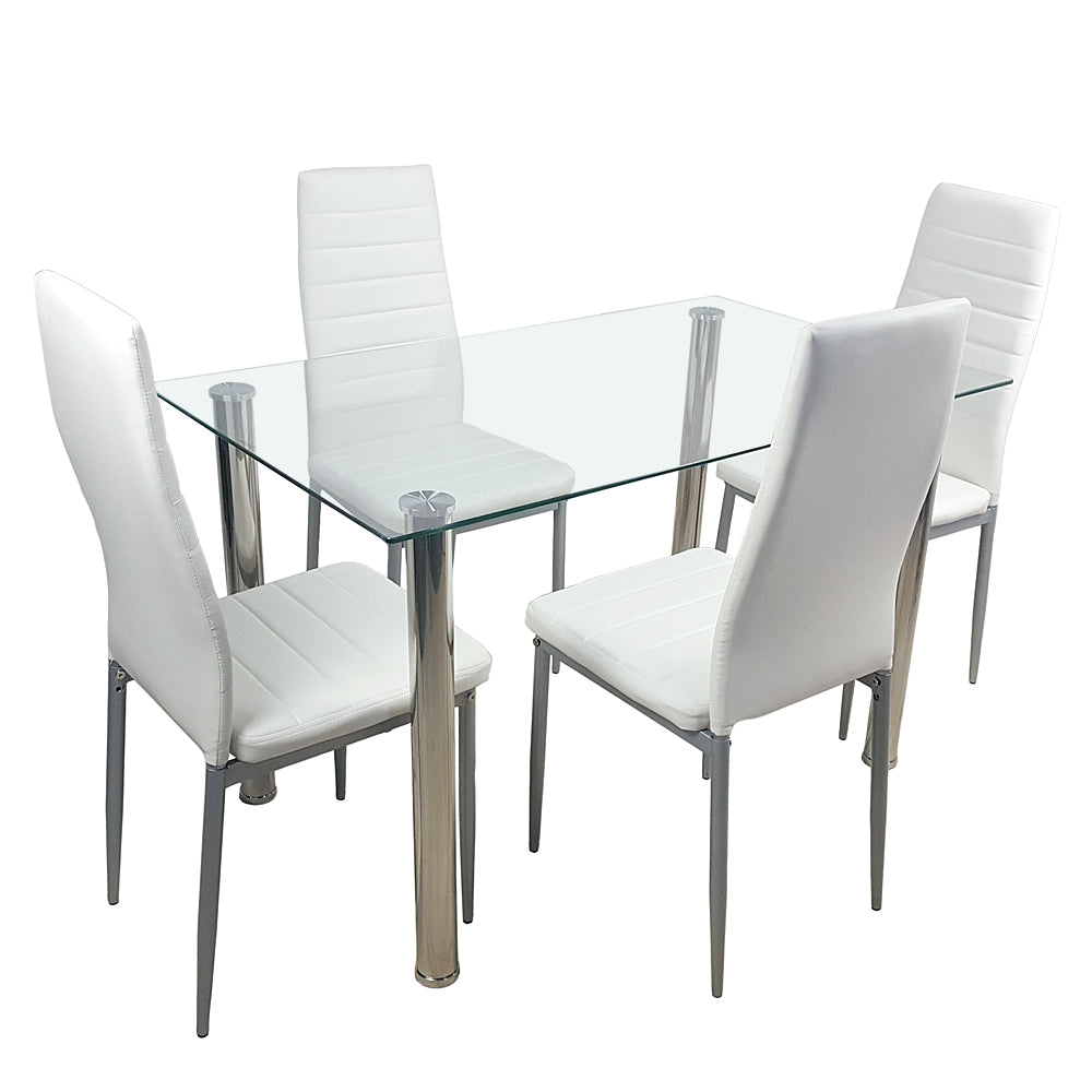 PAPROOS Dining Table Set for 4, Modern 5-Piece Kitchen Table Set with Marble Top and Faux Leather Upholstery Chairs