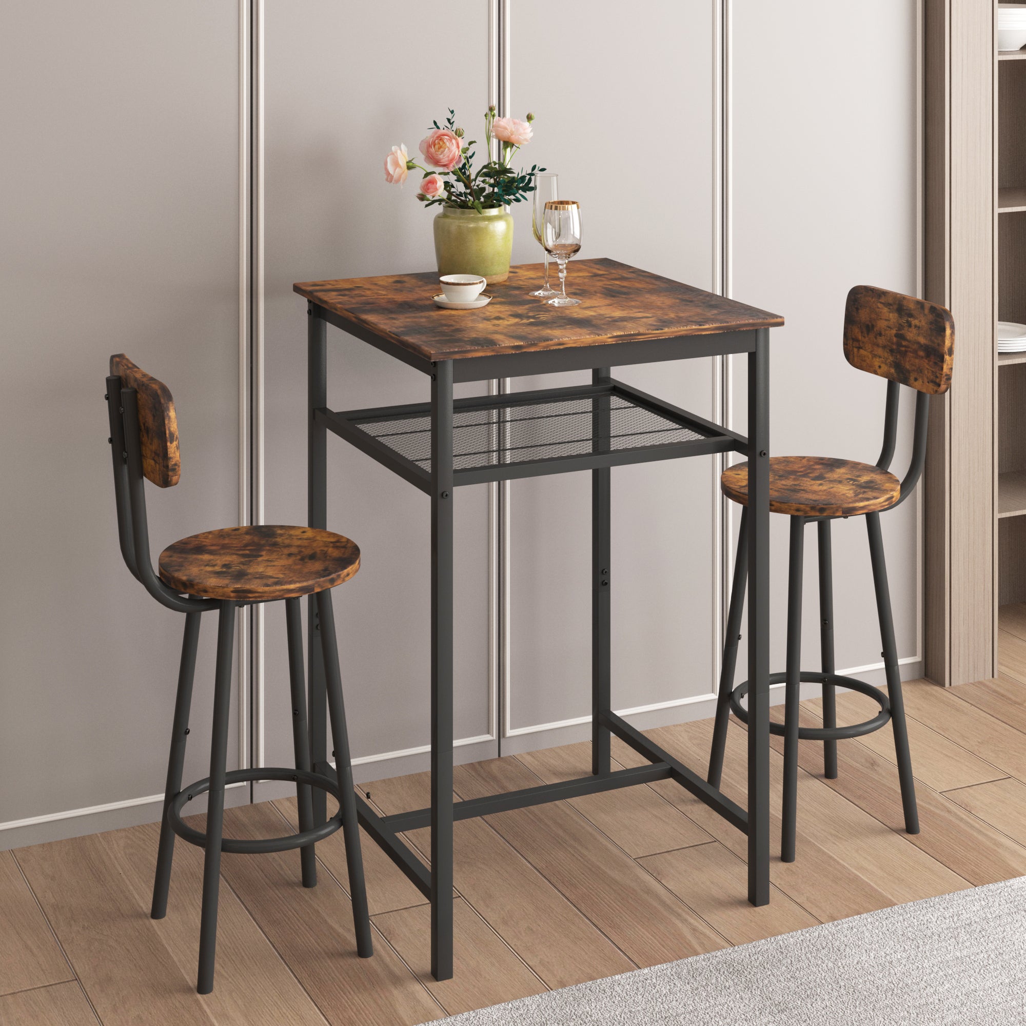 paproos 3 Piece Bar Table Set with Collapsible Bottle Holder