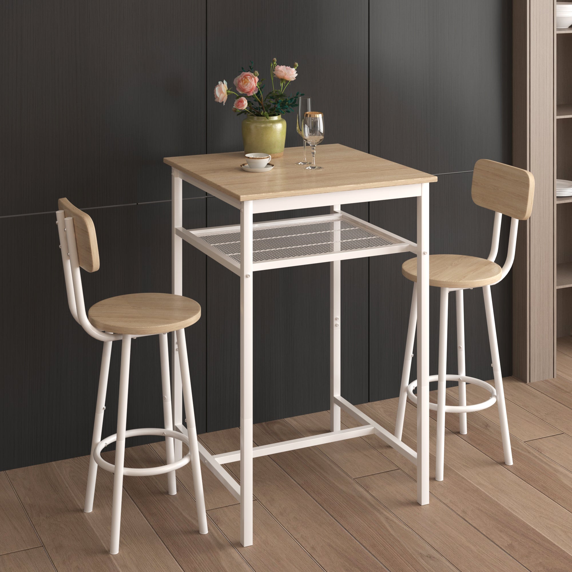paproos 3 Piece Bar Table Set with Collapsible Bottle Holder