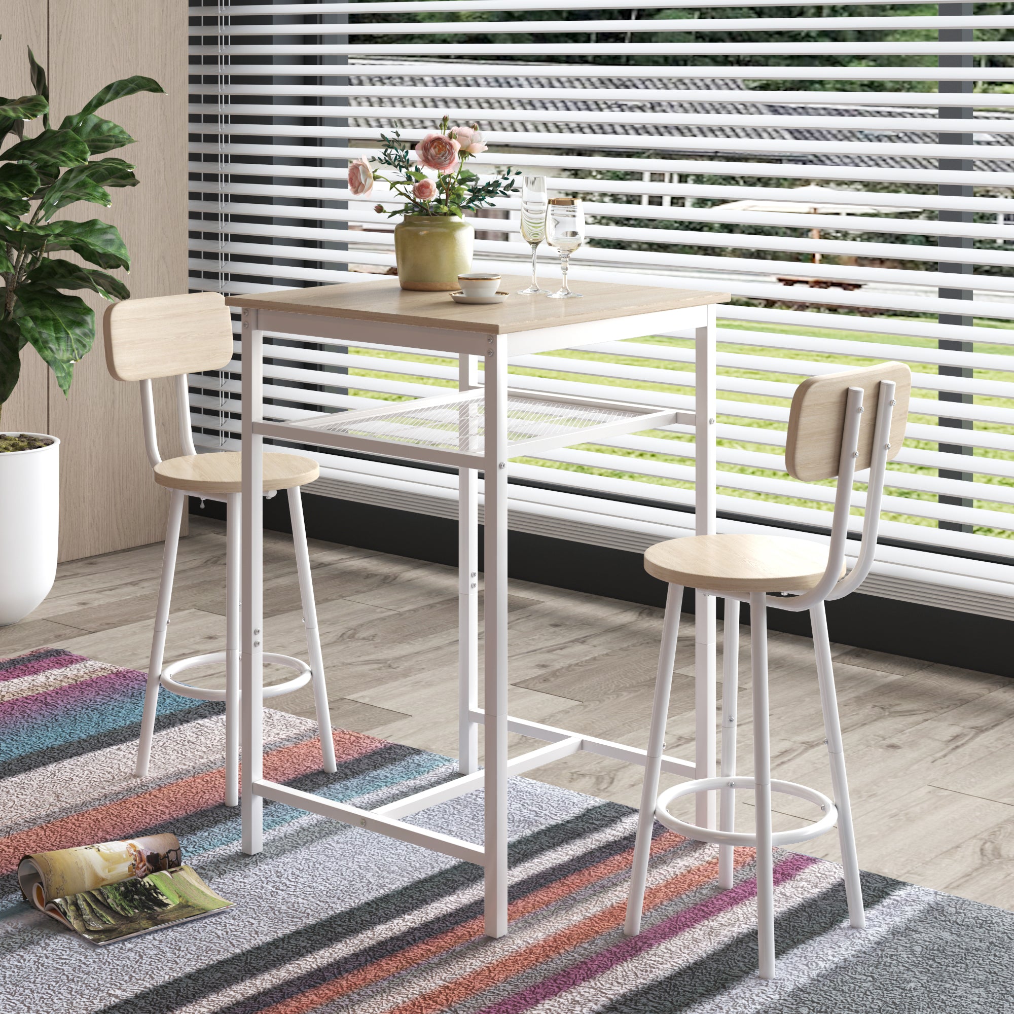 paproos 3 Piece Bar Table Set with Collapsible Bottle Holder