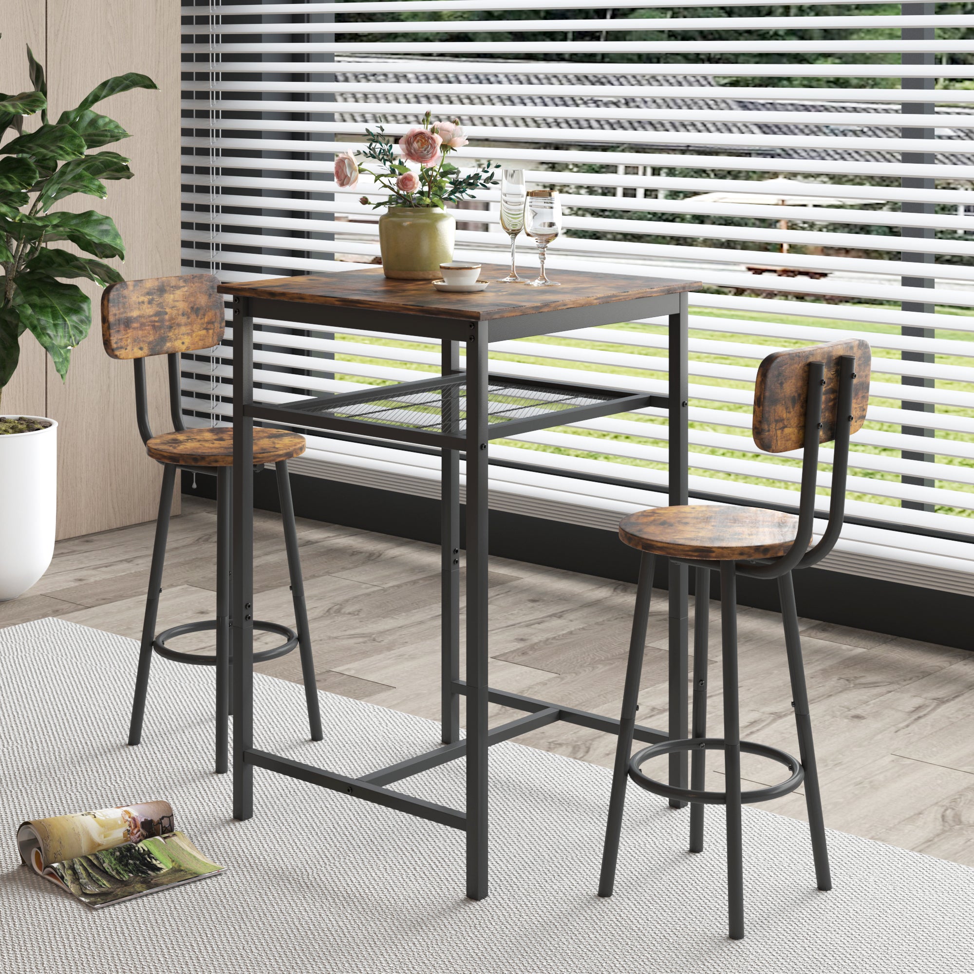 paproos 3 Piece Bar Table Set with Collapsible Bottle Holder