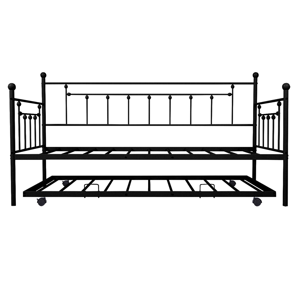 paproos Twin Size Daybed with Trundle, Heavy-Duty Steel Metal Bed Frame Space Saving, Bedroom Furniture for Living Room Guest No Box Spring Needed, Black