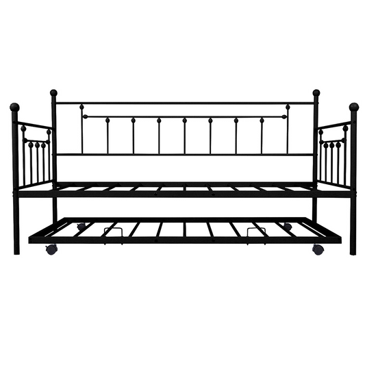 paproos Twin Size Daybed with Trundle, Heavy-Duty Steel Metal Bed Frame Space Saving, Bedroom Furniture for Living Room Guest No Box Spring Needed, Black