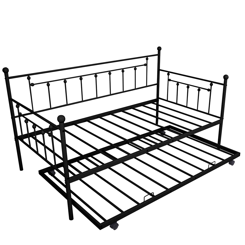 paproos Twin Size Daybed with Trundle, Heavy-Duty Steel Metal Bed Frame Space Saving, Bedroom Furniture for Living Room Guest No Box Spring Needed, Black