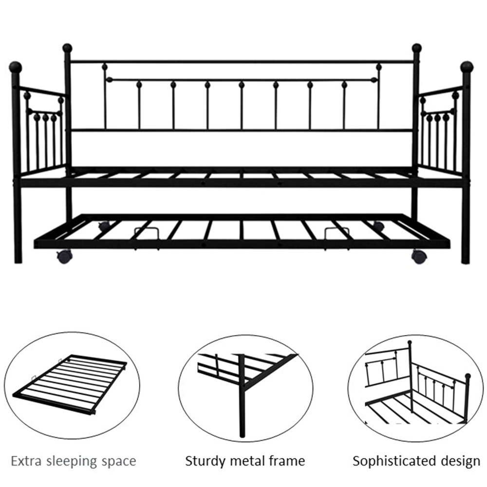 paproos Twin Size Daybed with Trundle, Heavy-Duty Steel Metal Bed Frame Space Saving, Bedroom Furniture for Living Room Guest No Box Spring Needed, Black