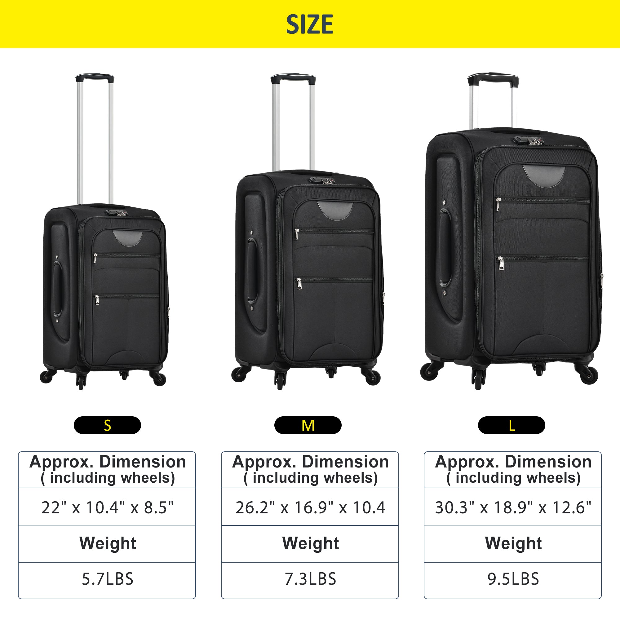 paproos 3 PCS Luggage Set, Lightweight Carry on Softside Suitcases Set, 22in 26in 30in