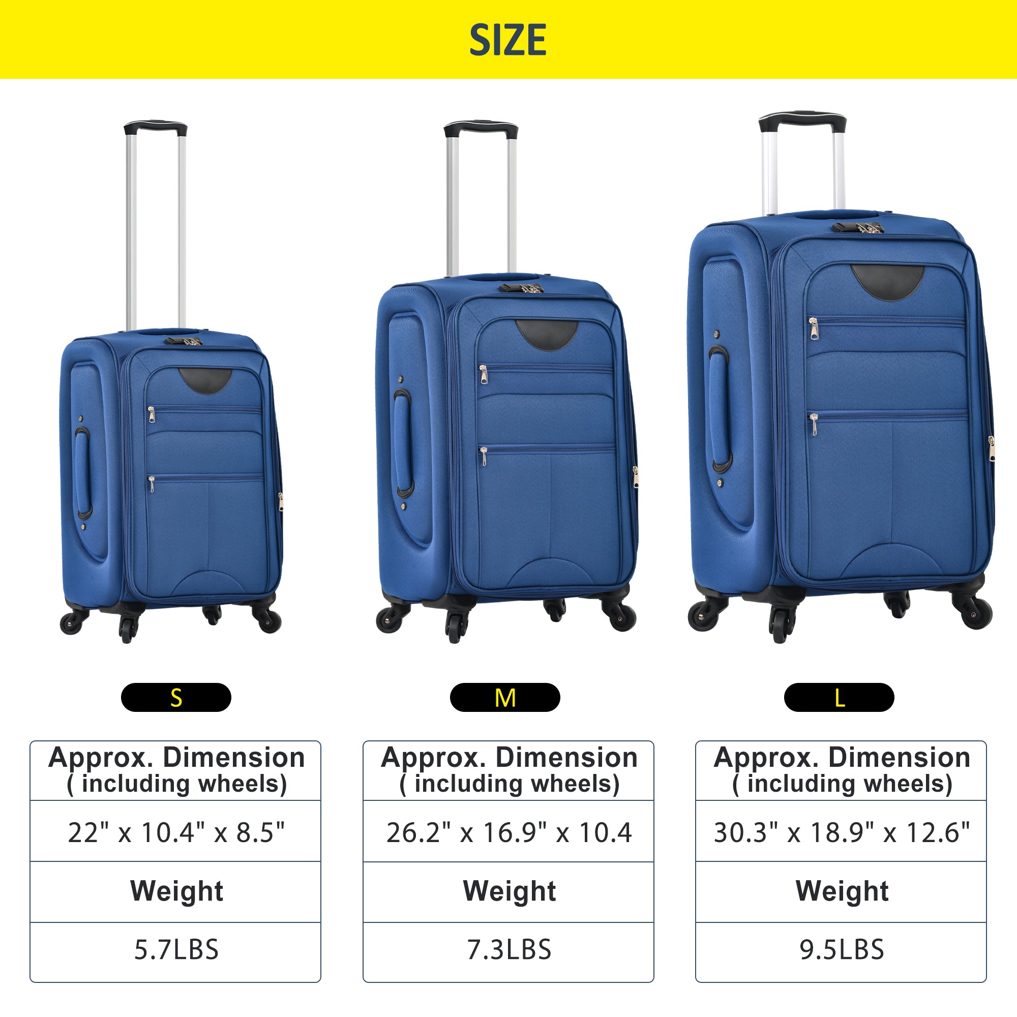 paproos 3 PCS Luggage Set, Lightweight Carry on Softside Suitcases Set, 22in 26in 30in