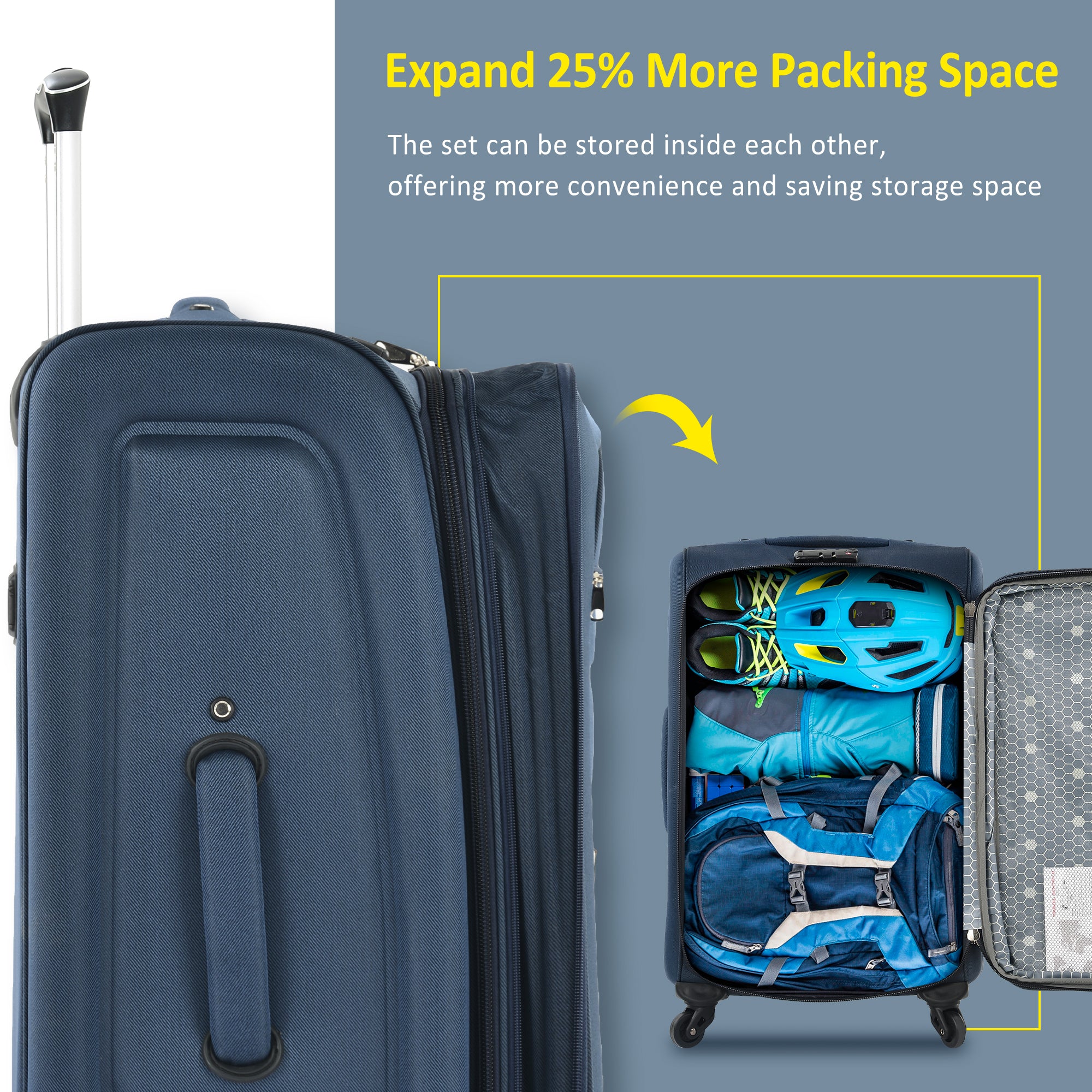 paproos 3 PCS Luggage Set, Lightweight Carry on Softside Suitcases Set, 22in 26in 30in