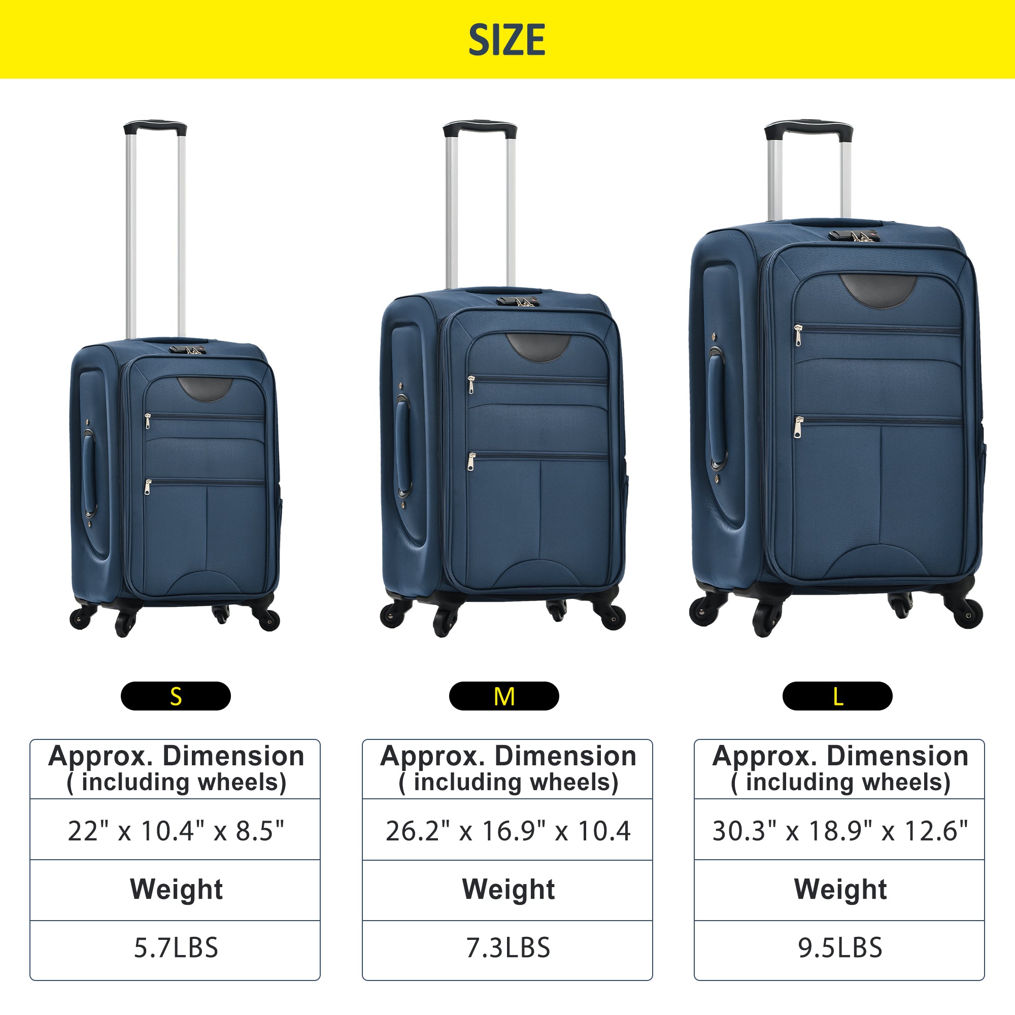 paproos 3 PCS Luggage Set, Lightweight Carry on Softside Suitcases Set, 22in 26in 30in