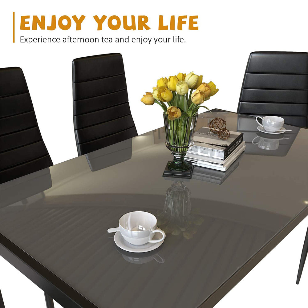 PAPROOS Dining Table Set for 4, Modern 5-Piece Kitchen Table Set with Marble Top and Faux Leather Upholstery Chairs