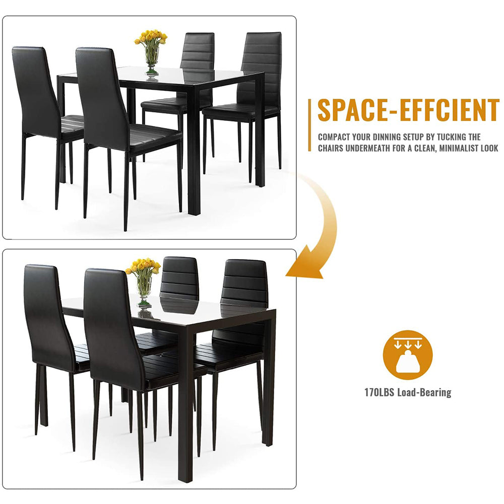 PAPROOS Dining Table Set for 4, Modern 5-Piece Kitchen Table Set with Marble Top and Faux Leather Upholstery Chairs