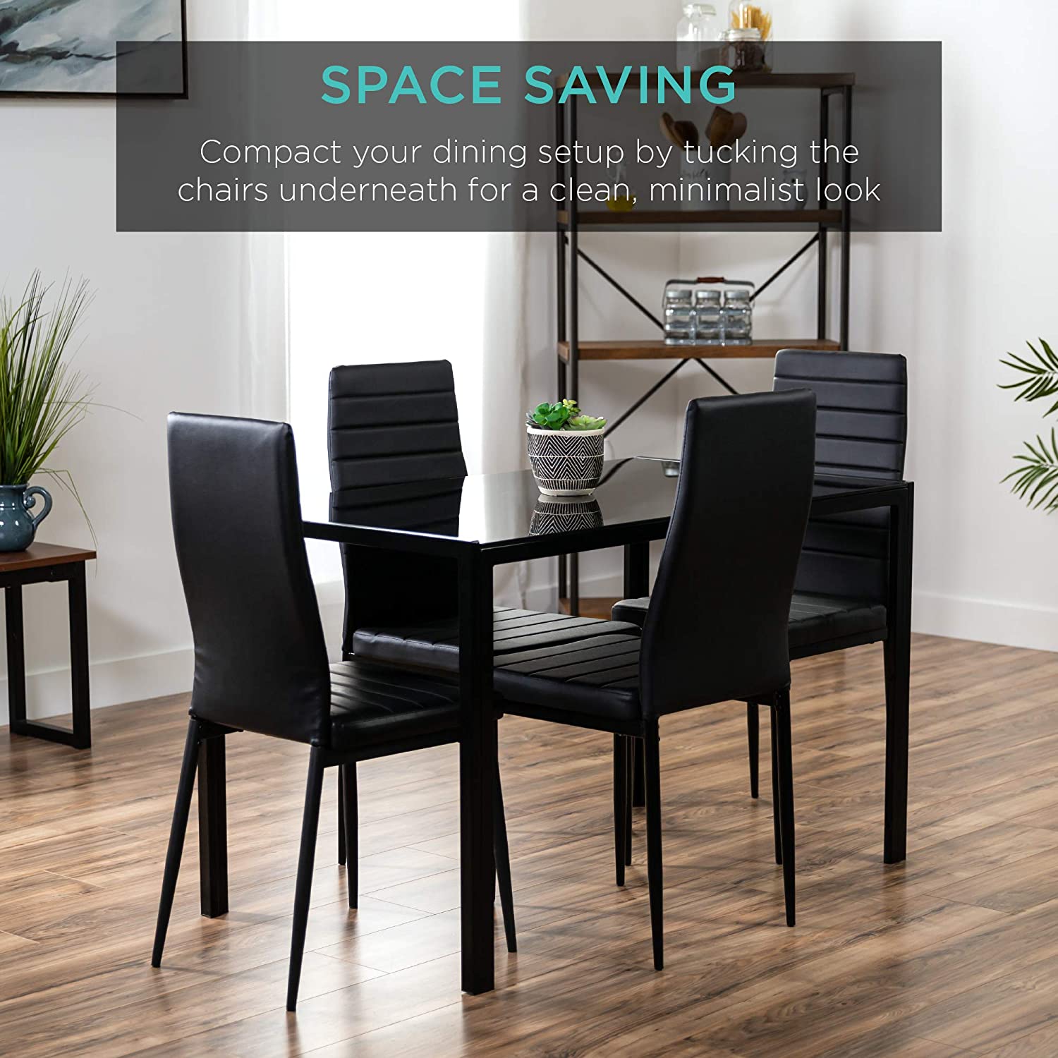 PAPROOS Dining Table Set for 4, Modern 5-Piece Kitchen Table Set with Marble Top and Faux Leather Upholstery Chairs