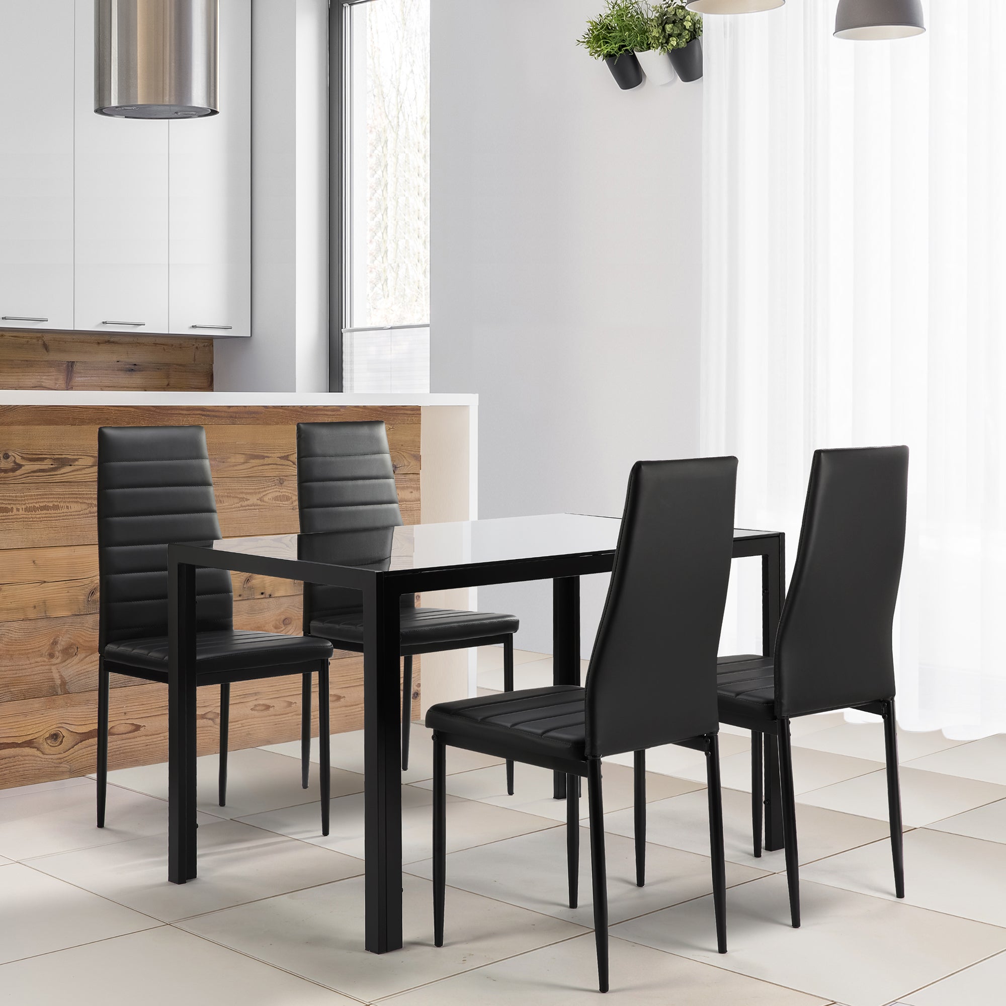 PAPROOS Dining Table Set for 4, Modern 5-Piece Kitchen Table Set with Marble Top and Faux Leather Upholstery Chairs