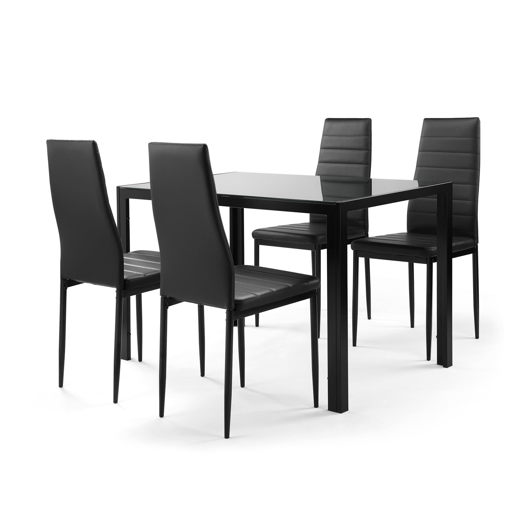 PAPROOS Dining Table Set for 4, Modern 5-Piece Kitchen Table Set with Marble Top and Faux Leather Upholstery Chairs
