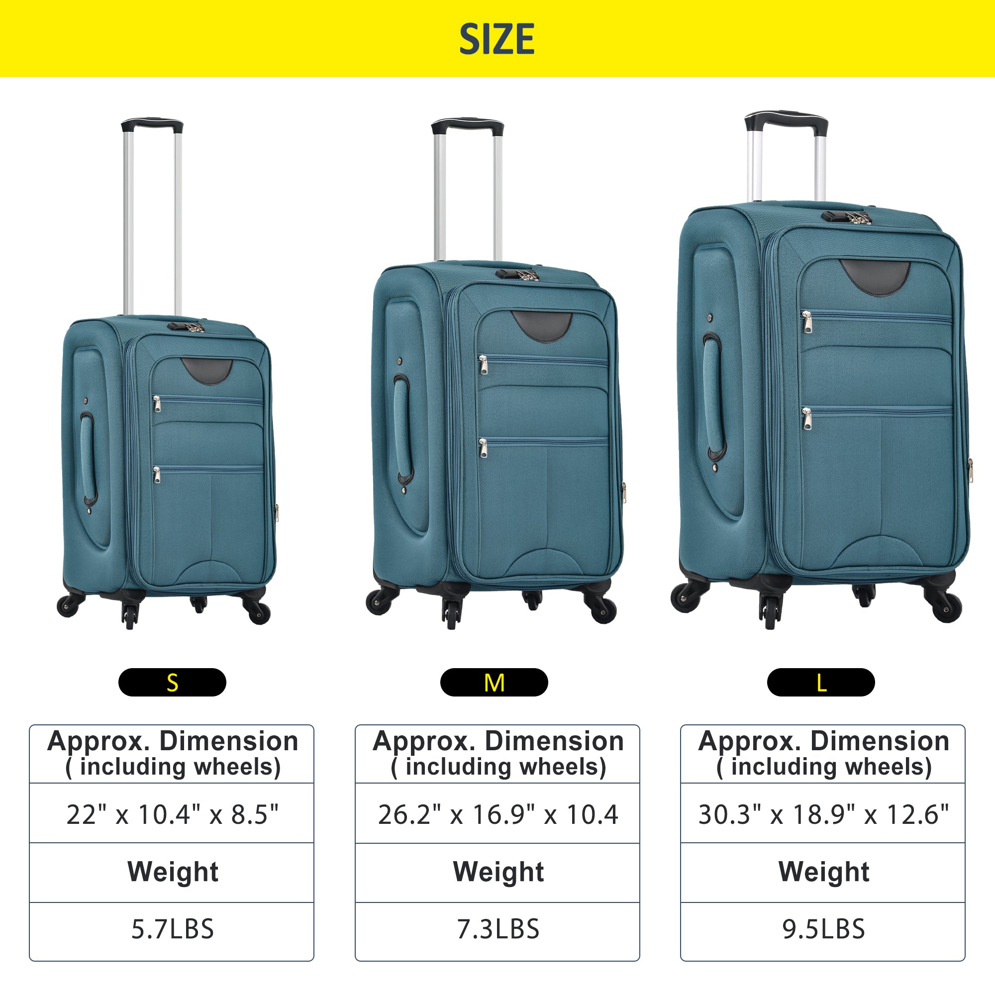 paproos 3 PCS Luggage Set, Lightweight Carry on Softside Suitcases Set, 22in 26in 30in