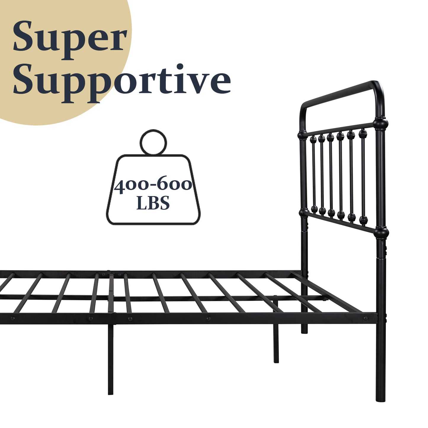 paproos Full Size Platform Steel Bed Frame, Full Size Bed Mattress Foundation Support with Vintage Headboard and Footboard, Black Iron-Art Platform Bed, No Box Spring Need