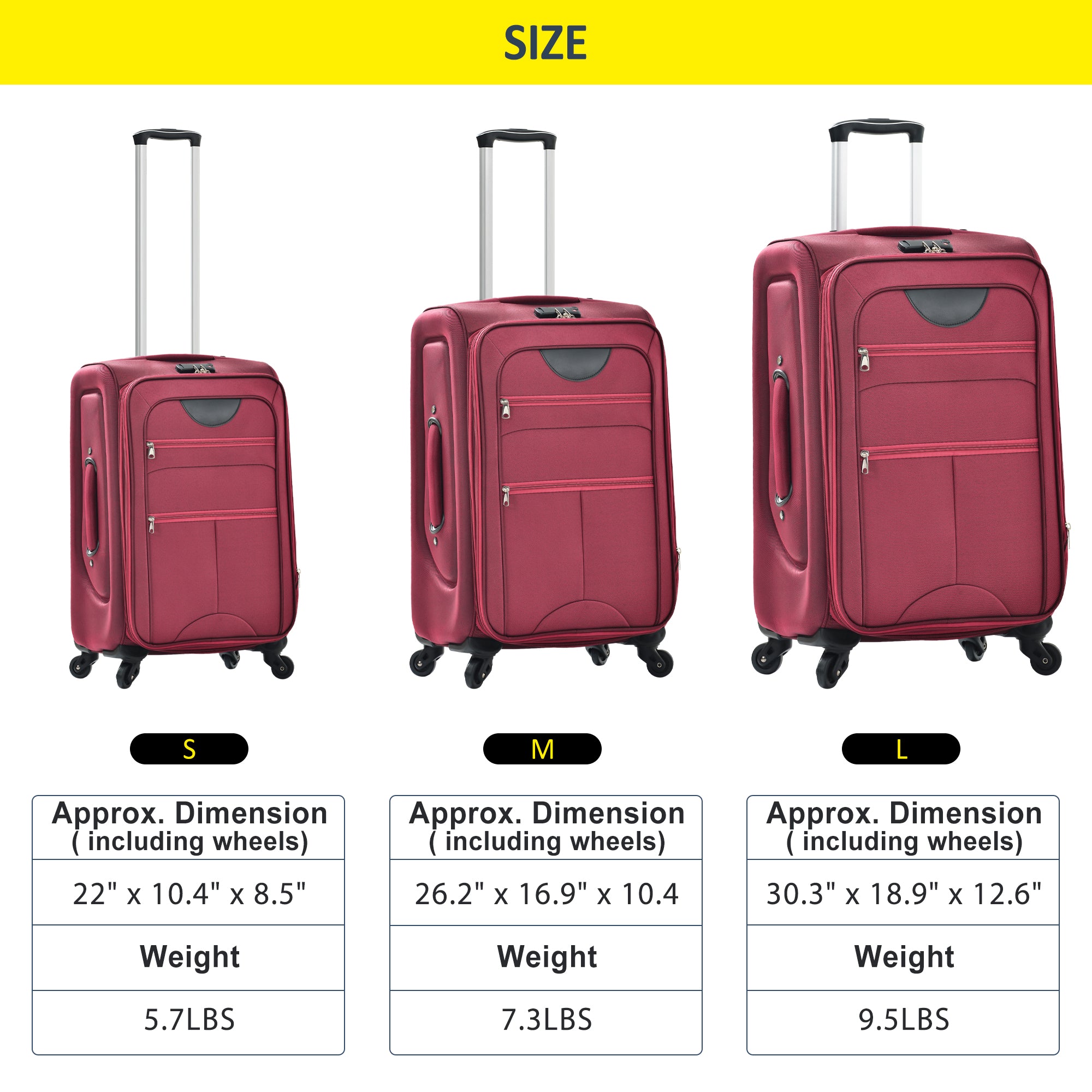 paproos 3 PCS Luggage Set, Lightweight Carry on Softside Suitcases Set, 22in 26in 30in