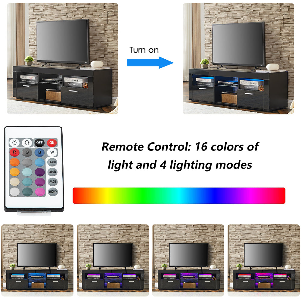 PAPROOS High Gloss TV Stand with LED Lights